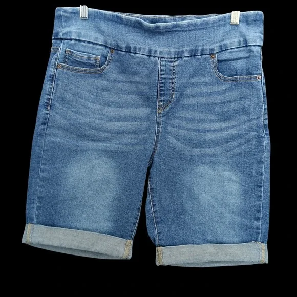 Terra & Sky Womens Jean Shorts Plus Size 14W Blue Cuffed Stretch Mid-Rise Denim - Picture 1 of 9